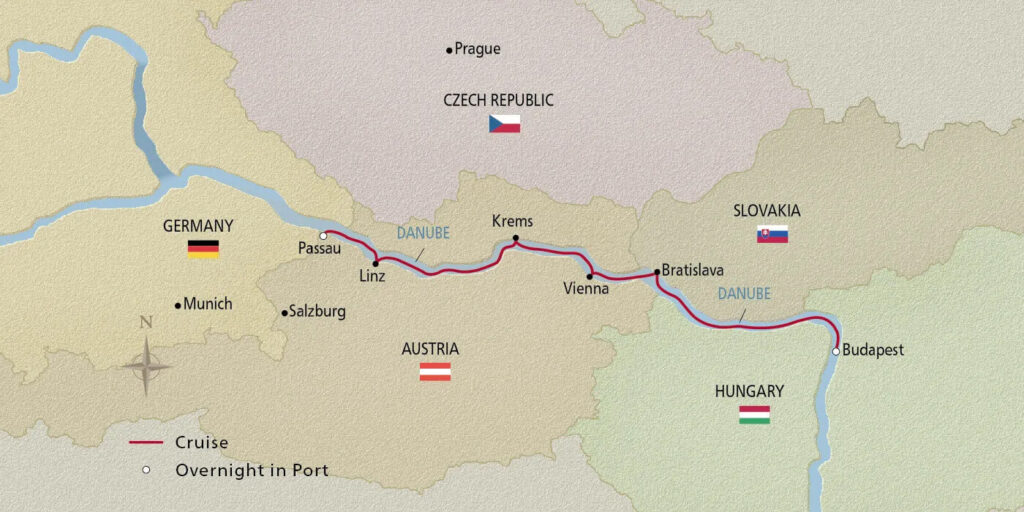 danube river cruise map