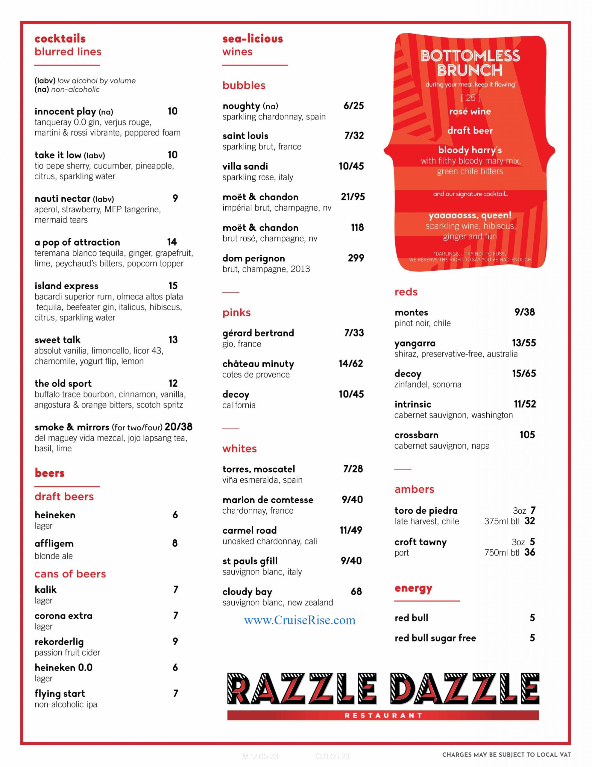 Razzle Dazzle Brunch menu 2