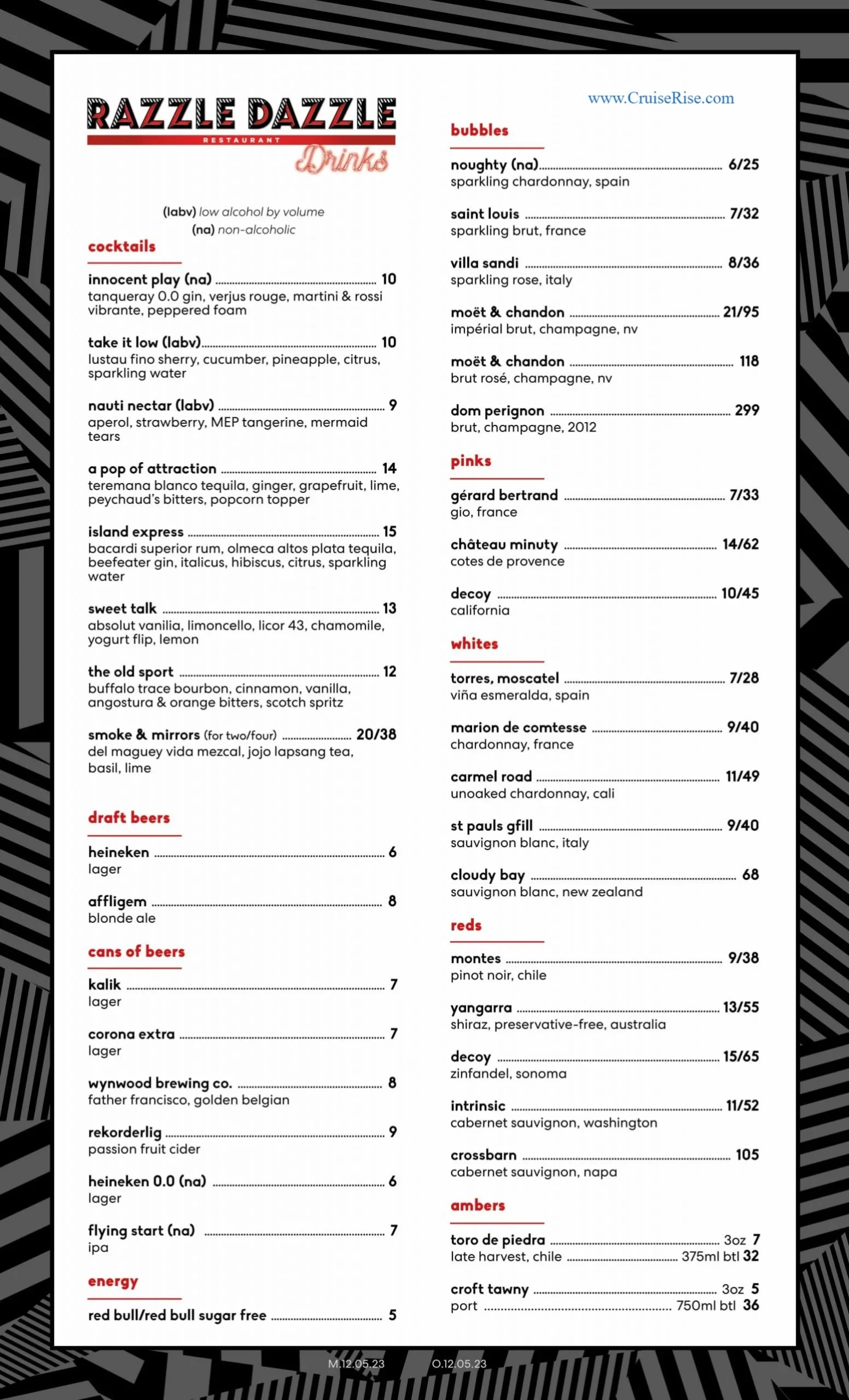 Razzle Dazzle Drinks menu