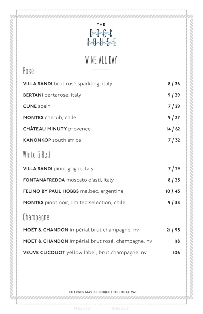 The Dock House Drinks Menu Page 2