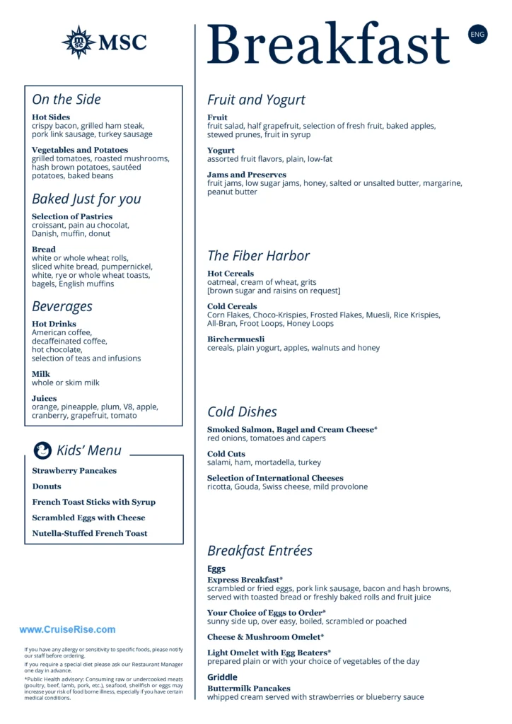 MSC Breakfast Menu