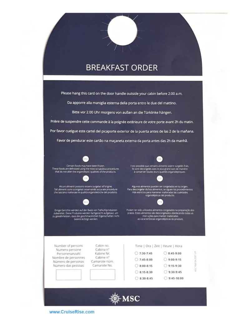 MSC Breakfast Menu Page 1