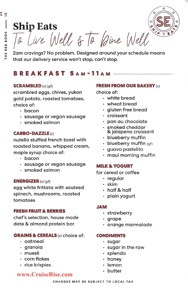 Virgin Voyages Room Service Menu Page 2