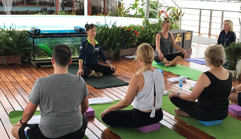 A guided mediation class is one of the Wellness activities offered on board the AmaDara